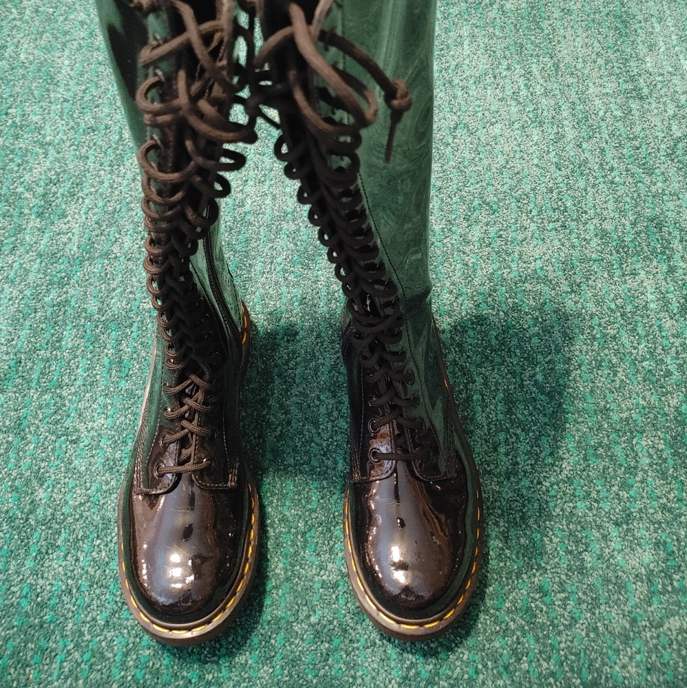 Black patent knee high Doc Marten Boot